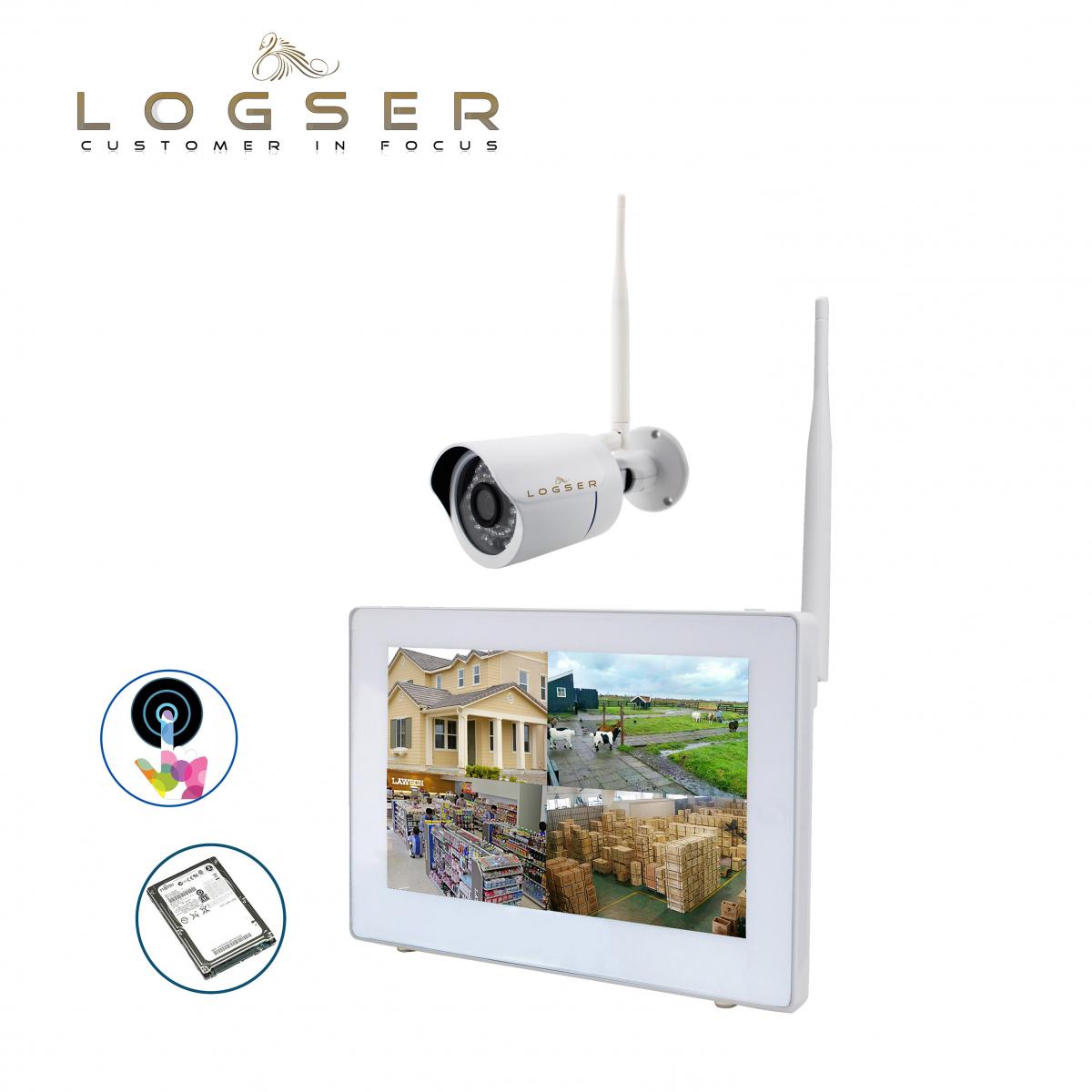 LOGSER AG - 9 Zoll Full-Touch Funk Videoüberwachung HD 720p Echtzeit, 500GB  SATA Festplatte, 1x Nachtsicht Kamera