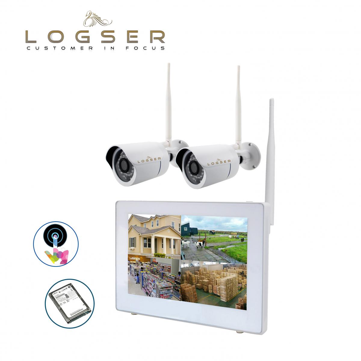 LOGSER AG - 9 Zoll Full-Touch Funk Videoüberwachung HD 720p Echtzeit, 500GB  SATA Festplatte, 2x Nachtsicht Kameras