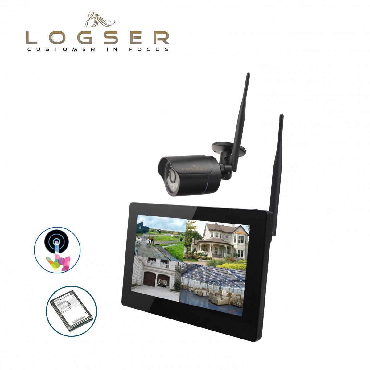 LOGSER AG - 9 Zoll Full-Touch Funk Videoüberwachung HD 720p Echtzeit, 500GB  SATA Festplatte, 1x Nachtsicht Kamera